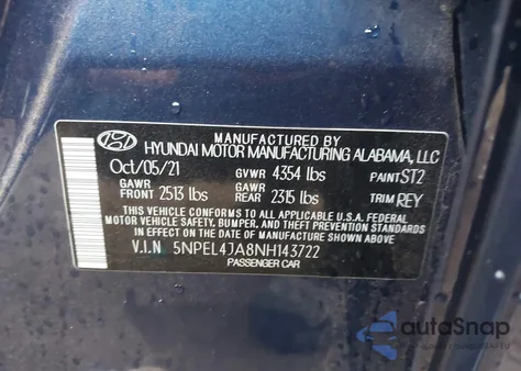 2022 Hyundai Sonata Sel z USA, uszkodzony, nr VIN 5NPEL4JA8NH143722